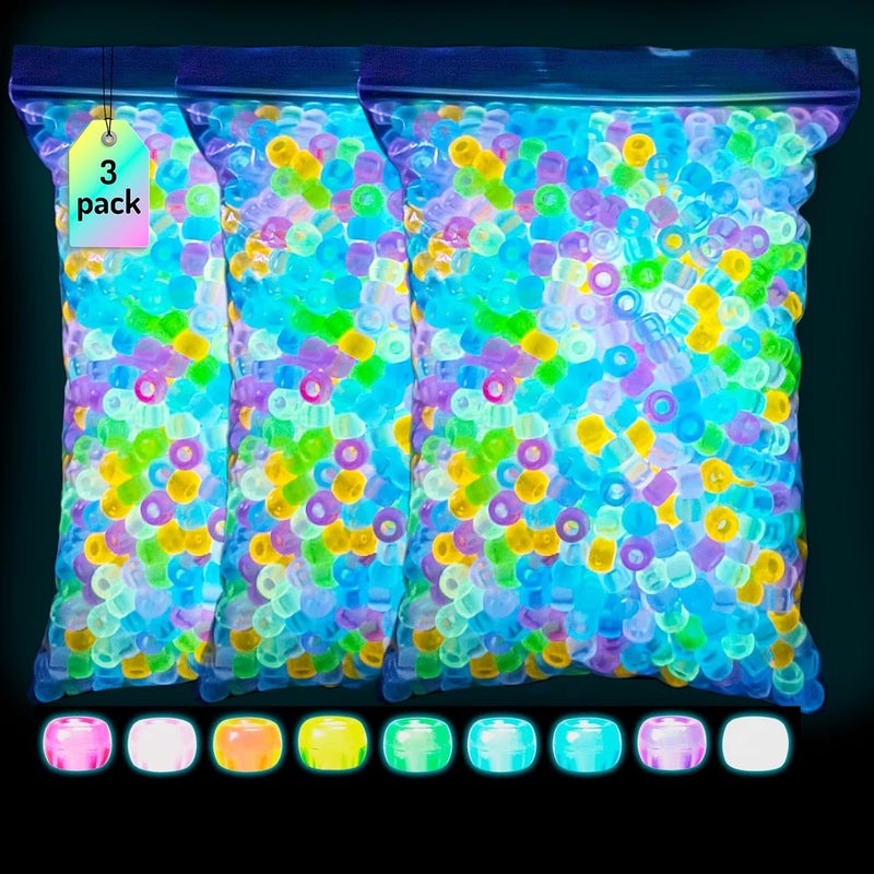 Sunlode 3200+pcs Glow in The Dark Pony Beads for Bracelets, 6x9mm Acrylic Neon Halloween Beads Rave Kandi Charms Kids Hair UV Bead for Braids Girls DIY Jewelry Making Crafts Party Supplies - Image 1
